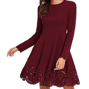 Romwe Scallop Hem Burgundy Dress - Size XL